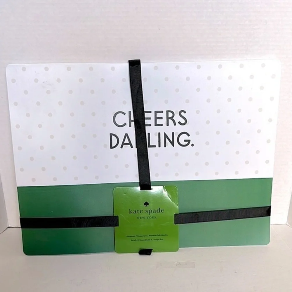 Kate Spade “CHEERS DARLING” Green and White Polka Dot Placemats
